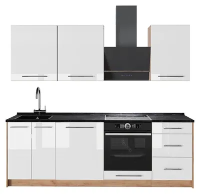 Obrázek produktu pro Kuchyňský kout Vicco Fame-Line Bílá vysoký lesk/Zlatý mocný dub 230 cm, PD Antracit, Model 63997