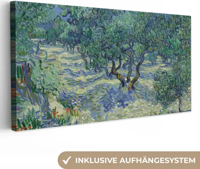 Produktbild von MuchoWow® - Leinwandbilder - Der Olivenhain - Vincent van Gogh, Wandbild, Wanddeko Bilder Wohnzimmer, 40x20 cm