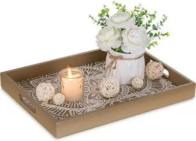 Immagine prodotto di Vassoio decorativo in legno marrone con manico