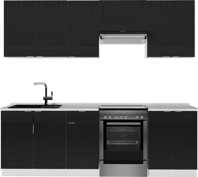 Produktbild von Küchenzeile Vicco Fame-Line Schwarz gestreift/Weiß 240 cm , AP Marmor, Model 51098