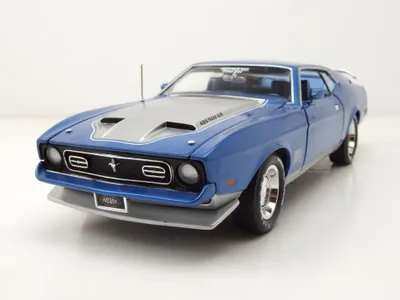 Produktbild von Auto World 1335 Ford Mustang Mach 1 MCACN 1971 blau 1:18