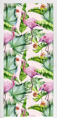 Produktbild von MuchoWow® Türtapete Selbstklebende Türfolie Flamingo - Pflanzen - Muster 85x215 cm Türposter Türaufkleber Klebefolie Türklebefolie - Aufkleber für türen - Türplakat - Dekoration