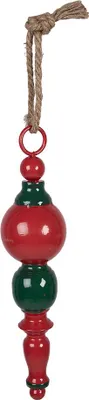 Image de Clayre & Eef Pendentif de Noël Ø 8x33 cm Rouge Vert Métal