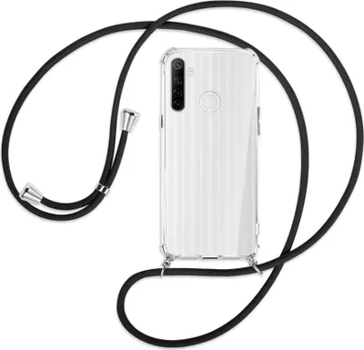 Produktbild von Handykette Backcover-Schutzhülle mit Band (Metall silberfarben) für Realme C3 - schwarz
