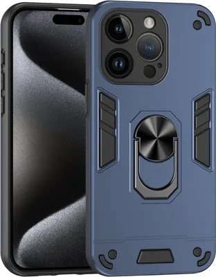 Produktbild von Für iPhone 14 Pro Shockproof Metallringhalter Telefongehäuse (blau)