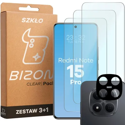 Produktbild von Gehärtetes Glas - 3 Stück + Kameraschutz für Xiaomi Redmi Note 15 Pro 5G, Bizon Glass Clear Pack