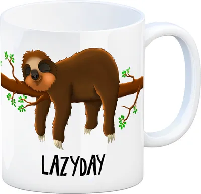Produktbild von Kaffeebecher mit liegendes Faultier Motiv und Spruch: Lazyday Becher Tasse