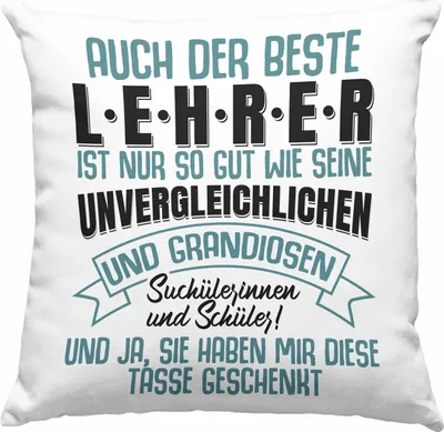 Produktbild von Trendation - Lehrer Geschenk Deko-Kissen mit Füllung 40x40 Abschied Abschiedsgeschenk für Lehrer Abi Abitur Geschenkidee (Blau)