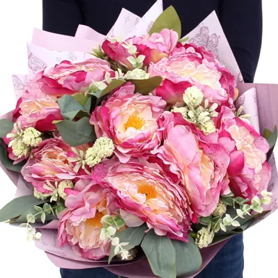 Produktbild von Kunstblumen Bouquet mit 12 Stück Pfingstrosen in Violett
