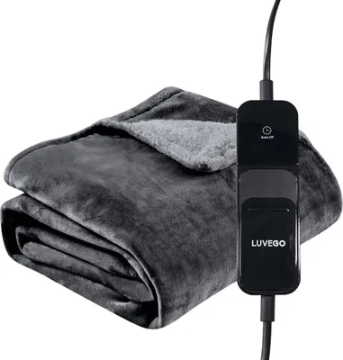 Produktbild von Heizdecke mit Fleece/Sherpa - Single Heat Blanket - 160x120 CM Plaid- Top Blanket 120W - Grau