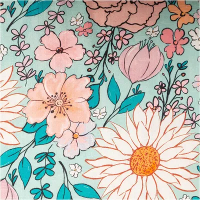 Produktbild von Viskose Leinen Meterware Blumen türkis rosa 143 cm