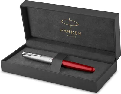 Produktbild von Parker 2146769, Schwarz, Rot, Silber, Kartuschenfüllsystem, Schwarz, Chrom, Edelstahl, Lack, Rundspitze