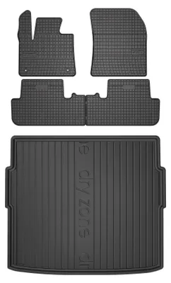 Image de Tapis en caoutchouc + bac de coffre pour DS 7 Crossback 2017- (SUV, plancher bas) – 5 pièces, noirs, sur mesure