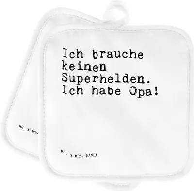 Produktbild von Mr. & Mrs. Panda Topflappen Ich brauche keinen Superhelden.... - Weiß - Geschenk, Opa, topfhalter, Spruch, Kochlappen, Sprüche, Enkel, Enkelin, Topfuntersetzer, Set
