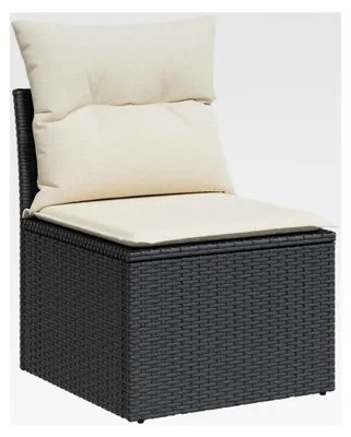 Produktbild von Gartensofa ohne Armlehnen mit Kissen, Outdoor Sofa mit abnehmbarem waschbarem Bezug, Gartenstuhl mit Stahlrahmen, Terrassensofa Gartenmöbel, Schwarz Poly Rattan
