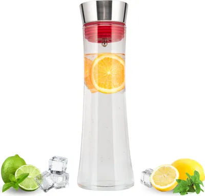 Produktbild von bremermann Glaskaraffe CAROLA mit Silikonfuß - zerlegbarer Deckel - 1 Liter, rot