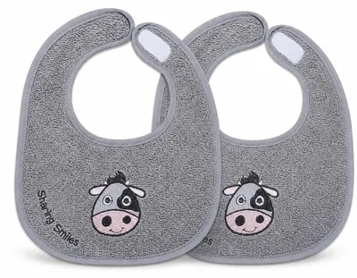 Produktbild von Minky Mooh® 2er Set Babylätzchen 20x25 cm aus Baumwolle mit Klettverschluss – saugstark & wasserabweisend – Grau