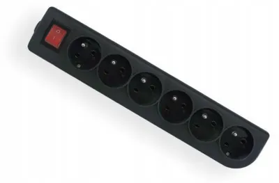 Image de Rallonge à 6 prises avec interrupteur noir GN-60W-2