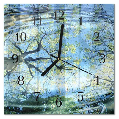 Produktbild von Tulup Glasuhr Wanduhr Küchenuhr Echt-Glas 30x30 cm Modern Dekorativ Geräuschlos Schwarzen Zeigern - Bäume Wasser