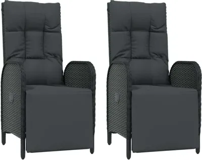 Produktbild von vidaXL Garten-Relaxsessel mit Kissen 2 Stk. Poly Rattan Schwarz