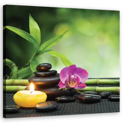 Immagine prodotto di Quadro su tela, Composizione di zen con candele e fiori - 60x60
