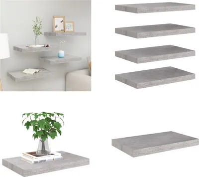 Obrázek produktu pro vidaXL Plovoucí police 4 ks. Betonově šedá 50x23x3,8 cm MDF - Nástěnná police - Nástěnné police - Plovoucí nástěnná police - Plovoucí nástěnná police