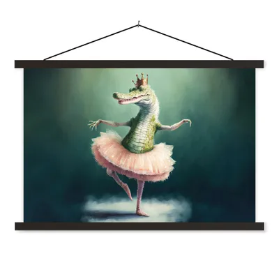 Produktbild von MuchoWow® Textilposter Krokodil - Krone - Gold - Ballett - Porträt - Kinder 150x100 cm mit schwarzem Rahmen - Schlafzimmer