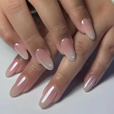 Obrázek produktu pro 24 French Tip Press on Nails, akrylové umělé nehty Full Cover, lesklé samolepicí nehty Medium - Nude Colour Gradient