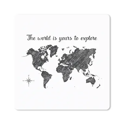 Produktbild von MuchoWow® Mauspad Mousepad Weltkarte - Schwarz und weiß - Zitat 30x30 cm - Mousepads - Maus Mat - Pad - Mausunterlage - Gaming