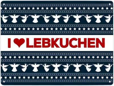 Produktbild von I love Lebkuchen Metallschild XXL in blau mit Weihnachtsmuster Motiv