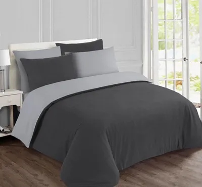 Immagine prodotto di TRANKIELO® - Set copripiumino in flanella grigio – reversibile – 200x200 cm con 2 federe 65x65 cm – 100% cotone