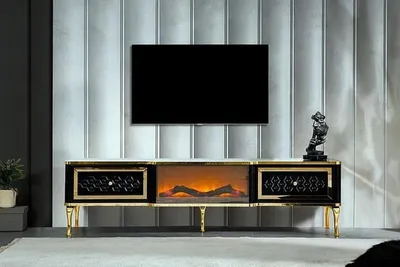 Produktbild von TV-Sideboard Kommode schwarz Kaminimitat Stilvolle Wohnzimmermöbel