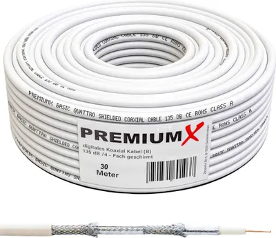 Produktbild von PremiumX 30m BASIC Koaxialkabel 135dB 4-fach CCS SAT Kabel Antennenkabel