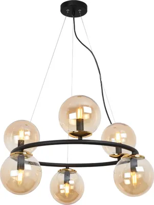 Produktbild von Hängeleuchte Aura schwarz-gold 6-flammig Glas Honig E14