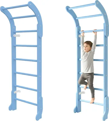 Immagine prodotto di Spalliera per bambini, struttura da arrampicata da interno, scala da ginnastica in legno, mini, blu