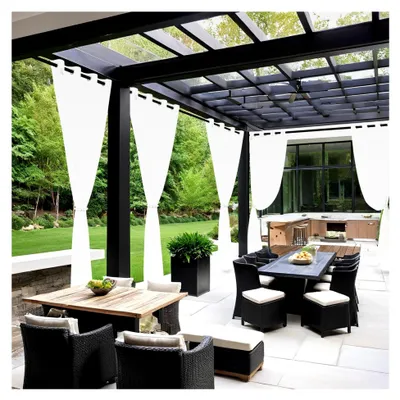 Produktbild von Transparente Outdoor-Vorhänge Wetterfest mit Ösen, 2er Set, B 132 x H 215 cm, Weiß