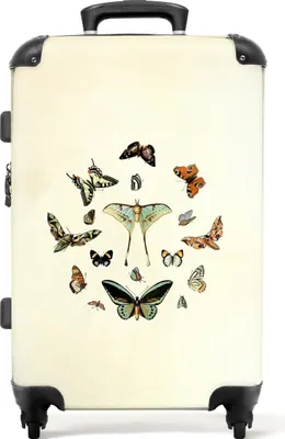 Produktbild von NoBoringSuitcases.com® Großer Koffer - Schmetterlinge - Vintage - Insekten - Blau - Braun - Kombinationsschloss TSA - Hartschalen Trolley 4 Rollen - 72 liter - Reisekoffer - 66 cmKoffer Mittelgroß 67x43x25 cm, 72L,