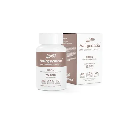 Immagine prodotto di Hairgenetix Biotina 25.000 mcg - Cheratina, collagene e vitamine - 60 capsule