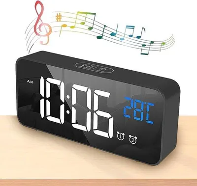 Image de Réveil numérique avec affichage LED et température, fonction snooze, volume d'alarme réglable, 13 sonneries au choix, recharge par USB
