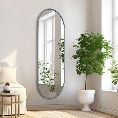 Imagen del producto de Espejo de baño oval, 120x40 cm, espejo de cuerpo completo, forma ovalada, con marco de metal y aluminio