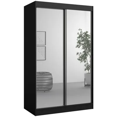 Kleiderschrank zum Schlafzimmer für Kleidung mit Spiegel, Höhe: 200cm, Breite: 120 cm, Schwarz