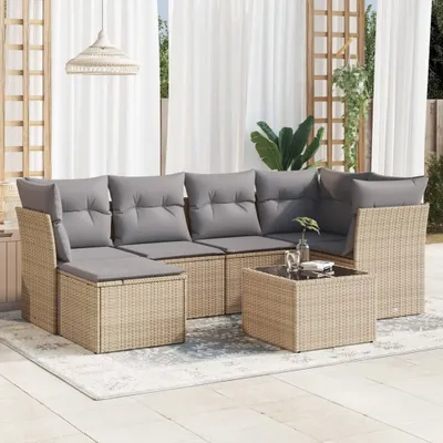 Immagine prodotto di Maison Exclusive - Set da giardino 7 pezzi con cuscini Beige Poly Rattan