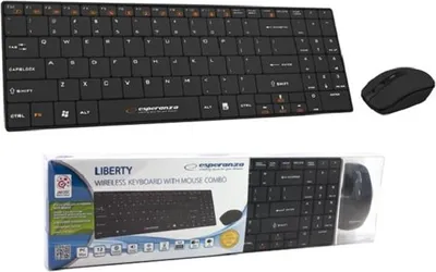 Zdjęcie produktu dla Esperanza EK122K, Pełnowymiarowy (100%), Bezprzewodowy, RF Wireless, QWERTY, Czarny, Dołączona myszka