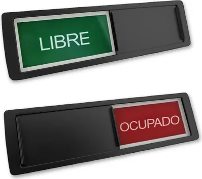 Produktbild von Schiebeschild "Libre-Ocupado" in einem schwarzen Kunststoffschiebeprofil ca. 178x50mm
