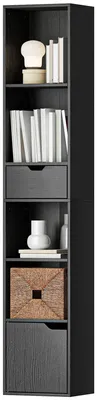Produktbild von Offenes Bš¹cherregal mit 4 Ablagen, Schrank und Schublade, 30 x 24 x 158 cm, Schwarz