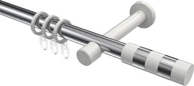 Produktbild von Interdeco Gardinenstange / Vorhangstange Chrom / Weiß, Typ Prestige Mavell (Zylinder Bicolor), 20 mm Ø 1-läufig, 360 cm