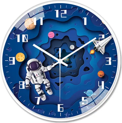 Produktbild von Wanduhr Kinder (Astronaut) - Lautlose Kinderwanduhr - Wanduhr für Jungen und Mädchen - ohne tickgeräusche, Ø 30 cm, schönes deko für kinderzimmer
