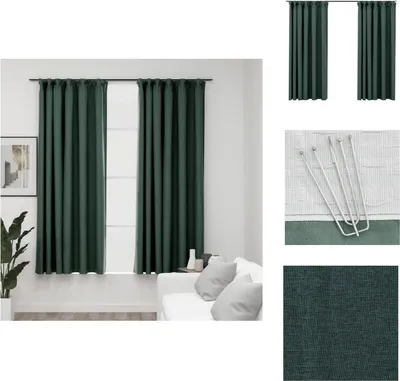 Obrázek produktu pro vidaXL Zatemňovací závěsy háčky vzhled lnu 2 ks. Zelené 140x175 cm - Záclony a závěsy