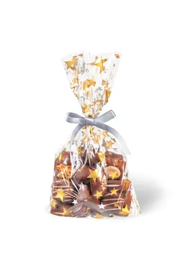 Produktbild von Klarsichtbeutel 14,5 x 23,5 cm - mit Weihnachtsdruck in gold - Sterne Gold - Inhalt/VE=10 Beutel