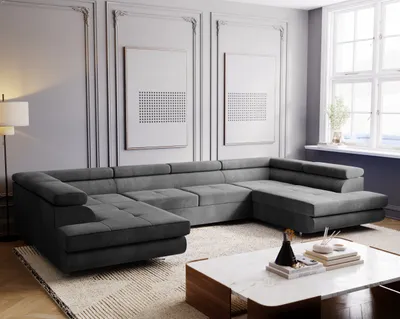 Produktbild von E-ZIMPAZ Ecksofa mit Schlaffunktion und Bettkasten MONTANA XL Eckcouch U-Form Sofa Wohnzimmersofa XXL Wohnlandschaft Couchgarnitur - Grau MH 85
